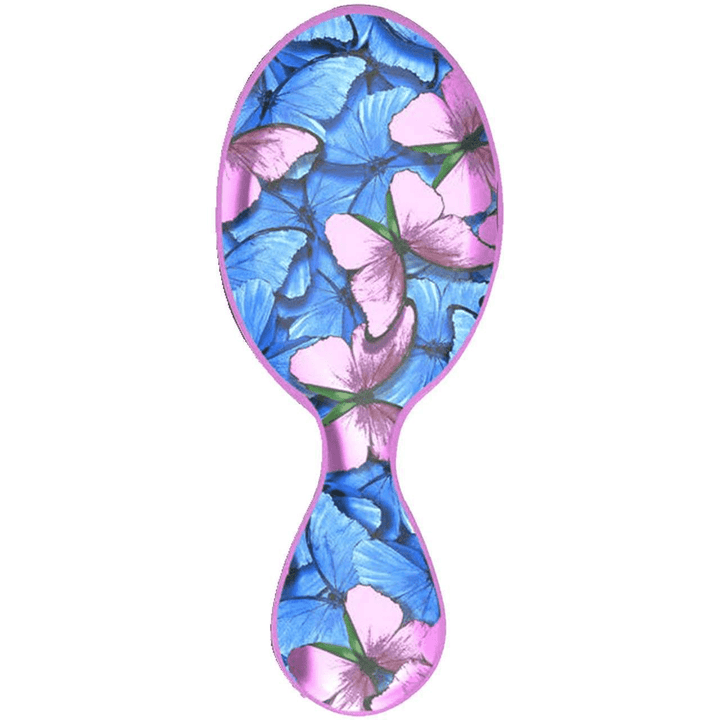 Wet Brush butterfly design hairbrush with blue and pink butterfly patterns on handle and back