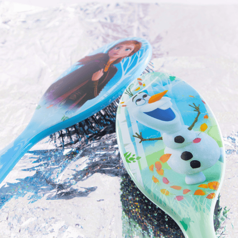 Disney Frozen detangler brush featuring Anna and Olaf designs for easy hair styling