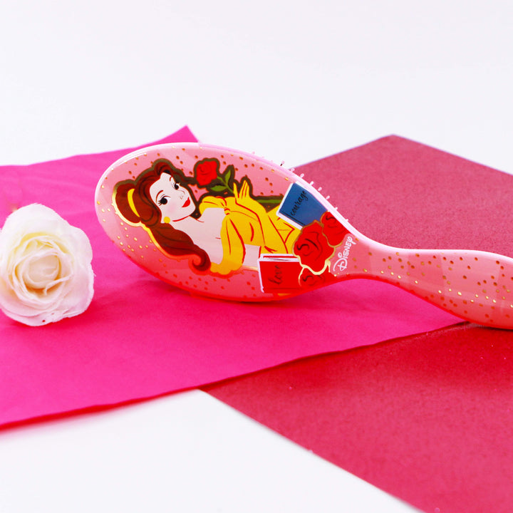Disney Princess hairbrush featuring Belle with a rose and sparkling details for effortless styling