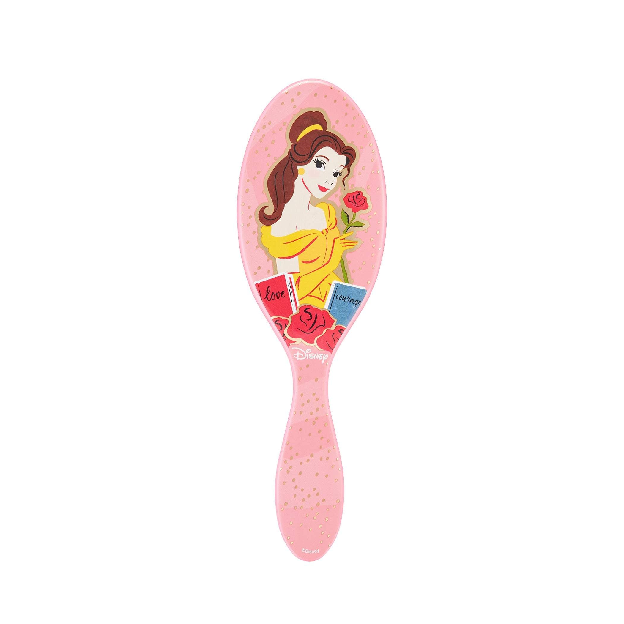 Disney Princess hairbrush featuring Belle with a pink handle and floral design