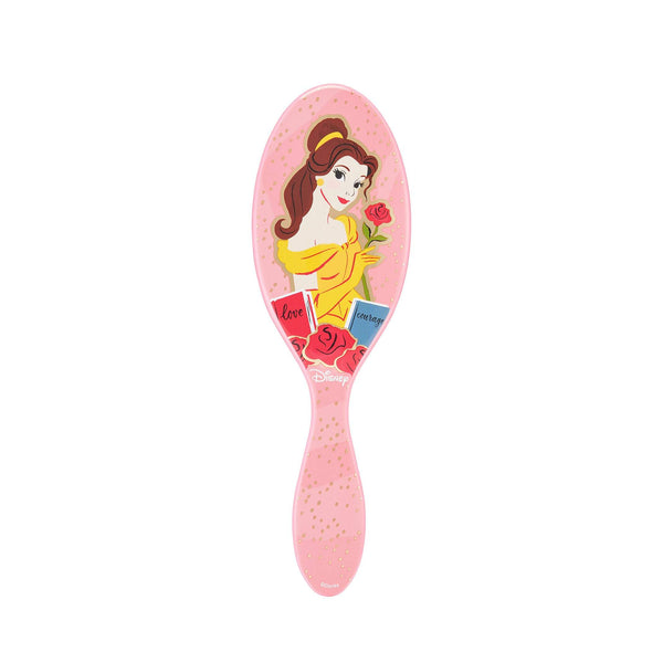 Disney Princess hairbrush featuring Belle with a pink handle and floral design
