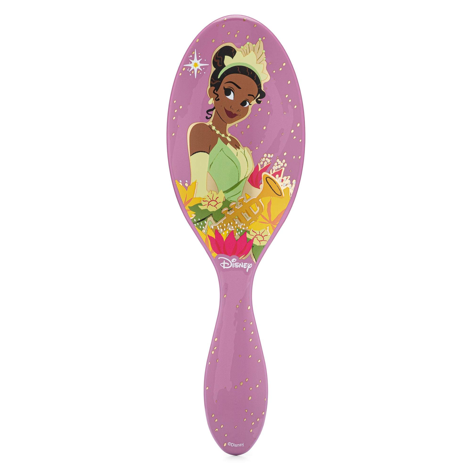 Disney Princess hairbrush featuring Tiana design with glitter accents for easy detangling