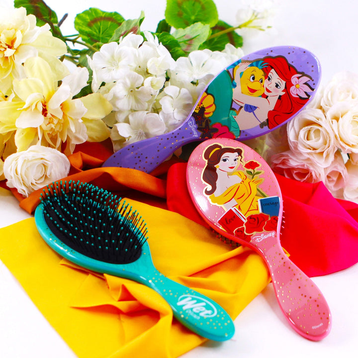 Disney Princess hairbrush set featuring Ariel and Belle designs for tangle-free styling