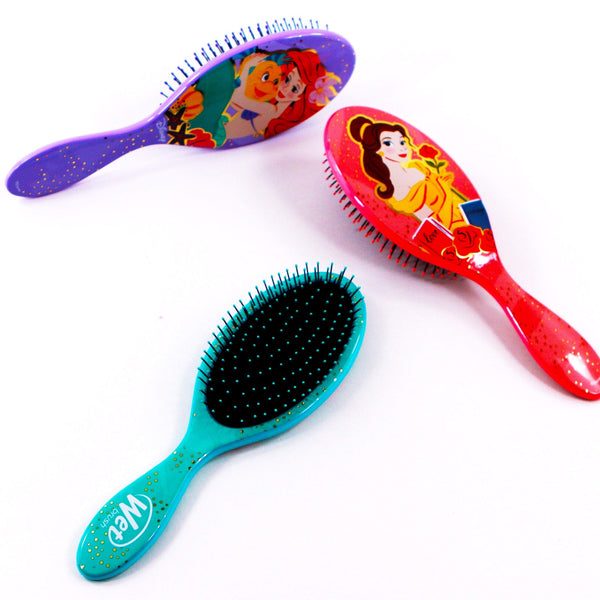 Set of three Wet Brush Disney Princess hairbrushes featuring Ariel, Belle, and Cinderella designs