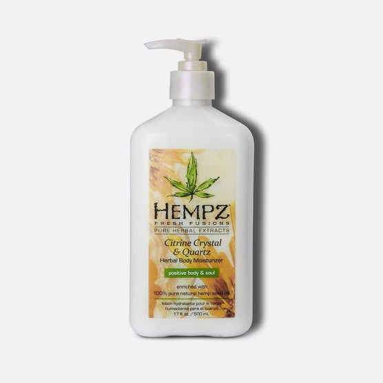 Hempz body moisturizer with Citrine Crystal and Quartz in a 17.5 oz bottle for healthy skin hydration