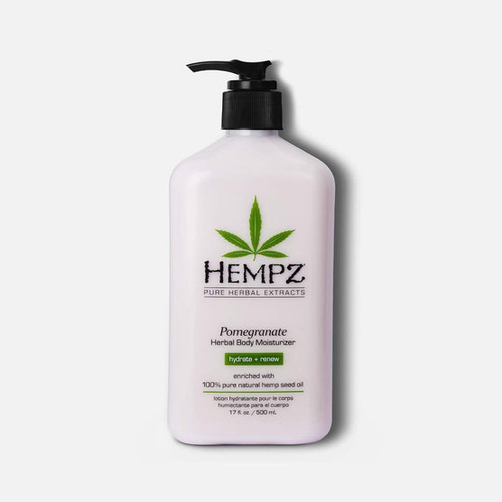Hempz body moisturizer with pomegranate extract in a 17.2 oz bottle for hydrating skin
