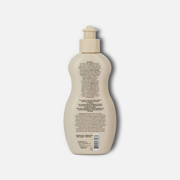 Hempz herbal body wash bottle back view with ingredient list and unique curvy design