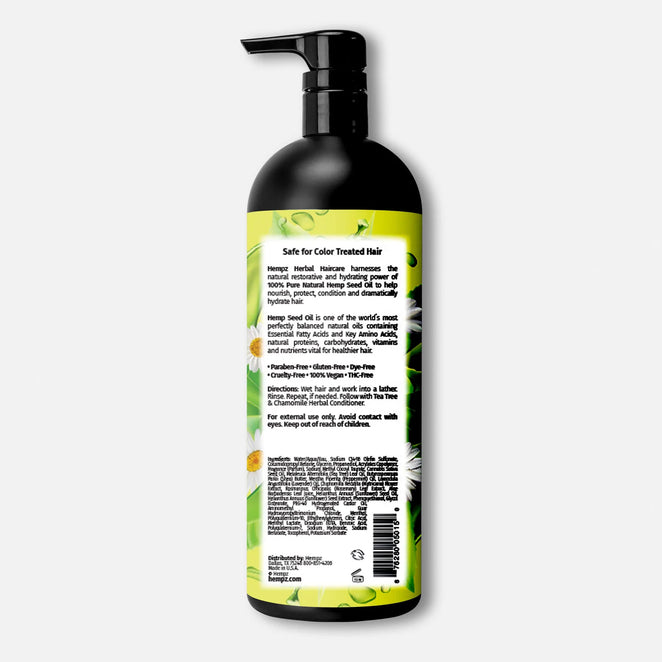 Hempz moisturizing shampoo bottle showing herbal ingredients and color care features for healthy hair