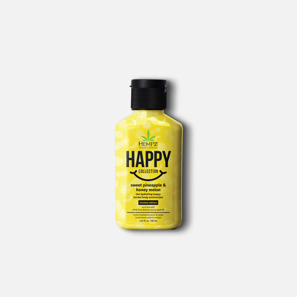 Hempz travel size moisturizer in Sweet Pineapple and Honey Melon with a cheerful design