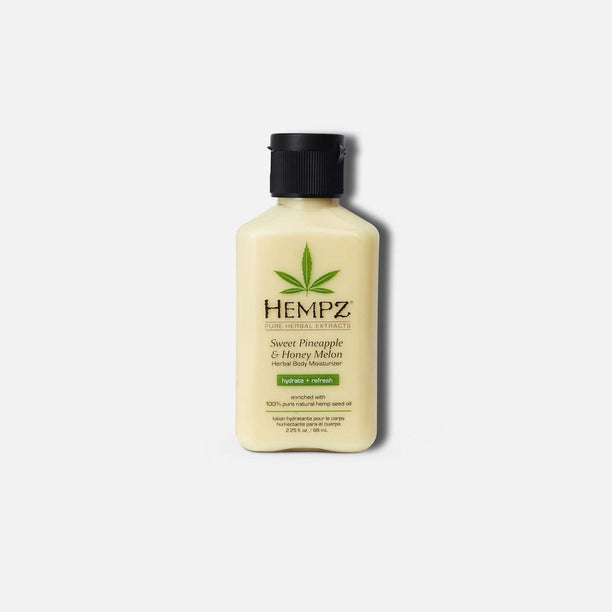 Hempz travel size moisturizer with Sweet Pineapple and Honey Melon scent for hydration on the go