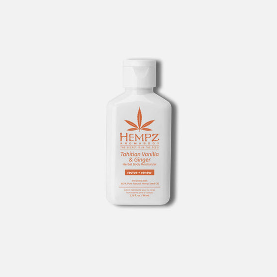 Hempz travel size moisturizer in Tahitian Vanilla and Ginger for hydration on-the-go