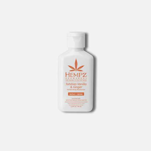 Hempz travel size moisturizer in Tahitian Vanilla and Ginger for hydration on-the-go