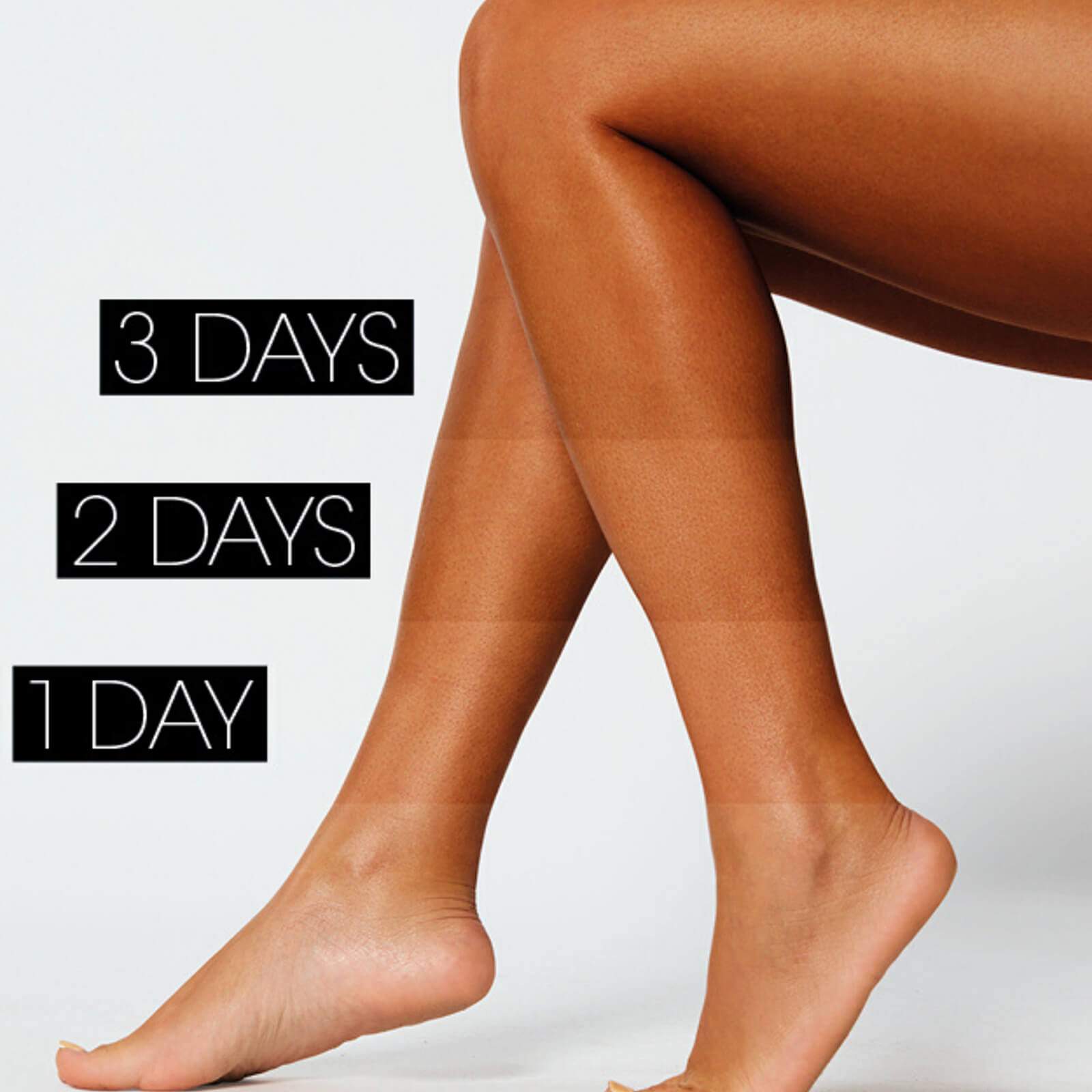 St. Tropez medium dark self tanner showing gradual tanning results on legs over three days