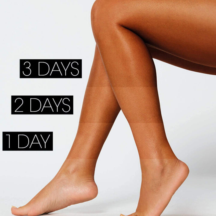 St. Tropez medium dark self tanner showing gradual tanning results on legs over three days