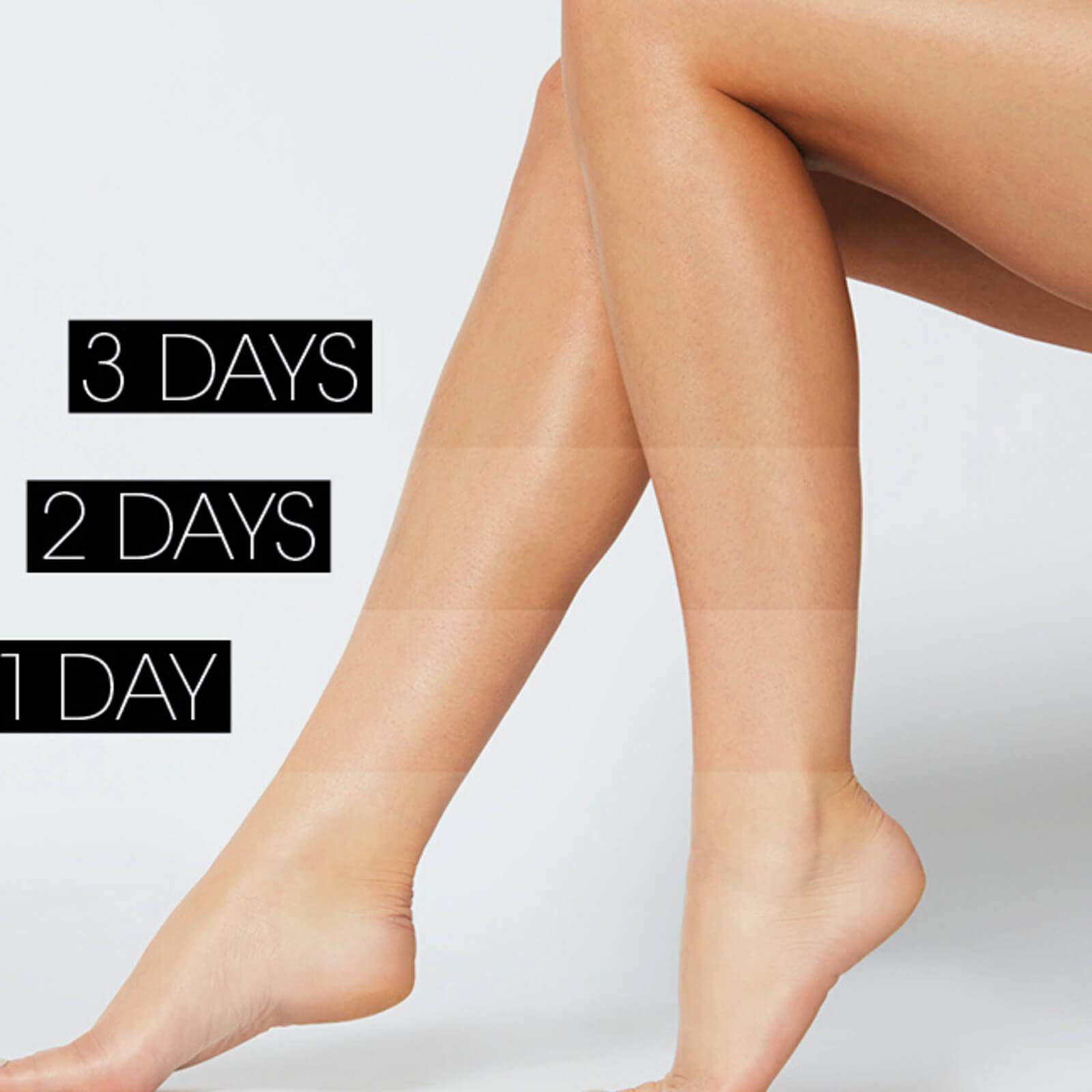 Legs showing gradual tanning results over three days using St Tropez medium dark self tanner