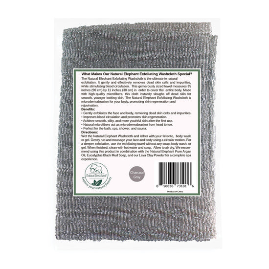 Natural Elephant gentle exfoliating shower cloth in charcoal grey for effective body care and skin rejuvenation
