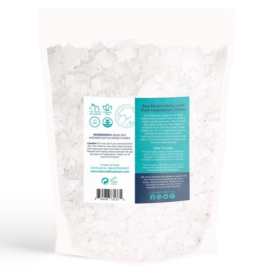 Natural Elephant Dead Sea Salt package with natural magnesium bath soak for relaxing and soothing baths