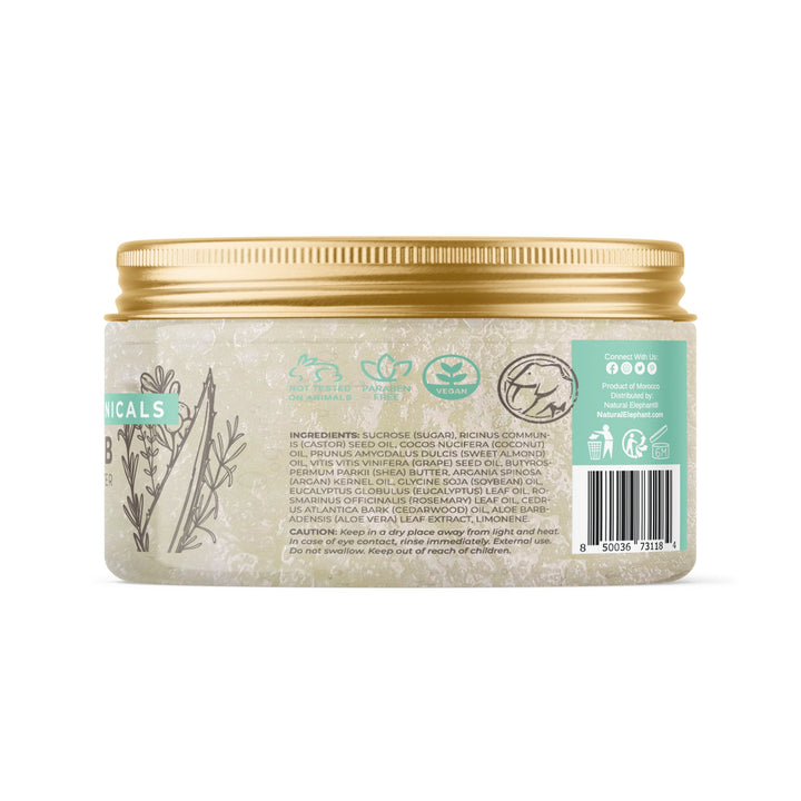 Natural Elephant Natural Sugar Scrub for Smooth Skin in a Gold-Lidded Container with Eco-Friendly Ingredients