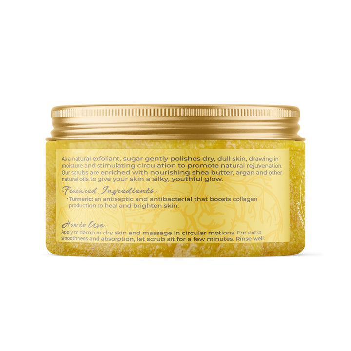 Natural Elephant Natural Sugar Scrub for Smooth Skin in a golden jar with rejuvenating ingredients