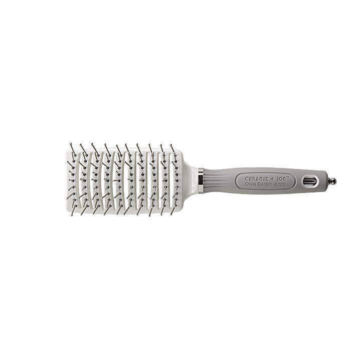 Olivia Garden Turbo Vent Brush with ceramic ion technology and silver handle for easy styling