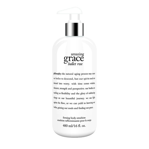 Philosophy Amazing Grace Ballet Rose body lotion firming body emulsion in a white pump bottle 480 ml