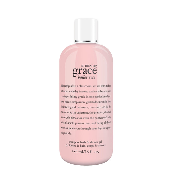 Philosophy Amazing Grace Ballet Rose shower gel bottle with pink label and white cap 480ml