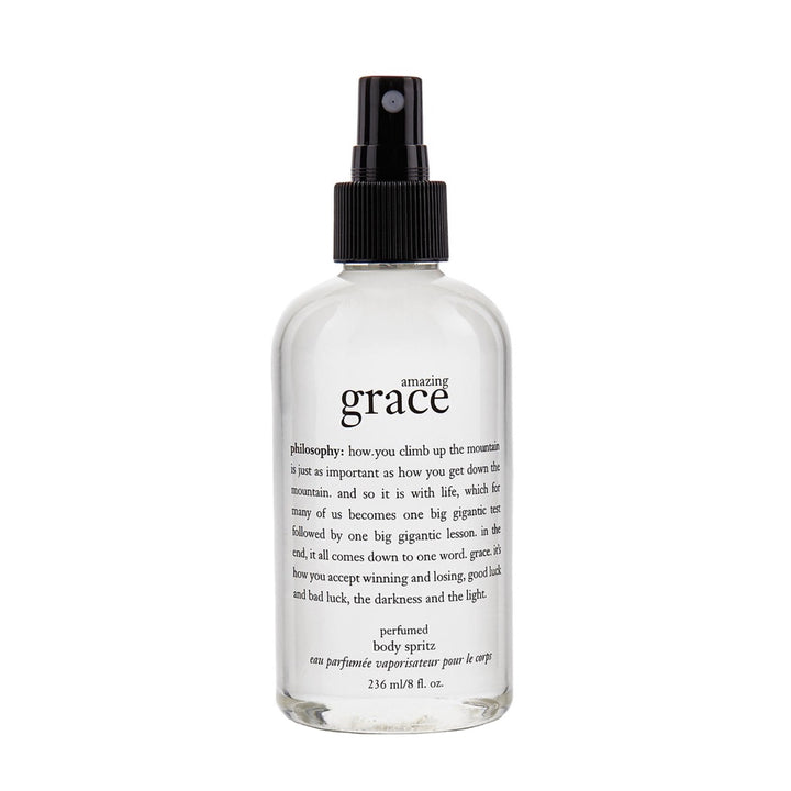 Philosophy Amazing Grace body mist in clear spray bottle with black cap for refreshing scent