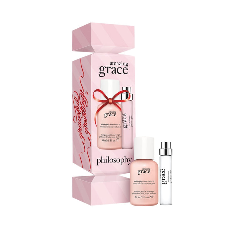 Philosophy Amazing Grace gift set with shower gel and fragrance mist in pink packaging