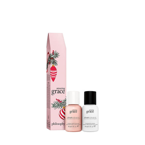 Philosophy Amazing Grace gift set with moisturizing shower gel and foaming bath concentrate in festive box