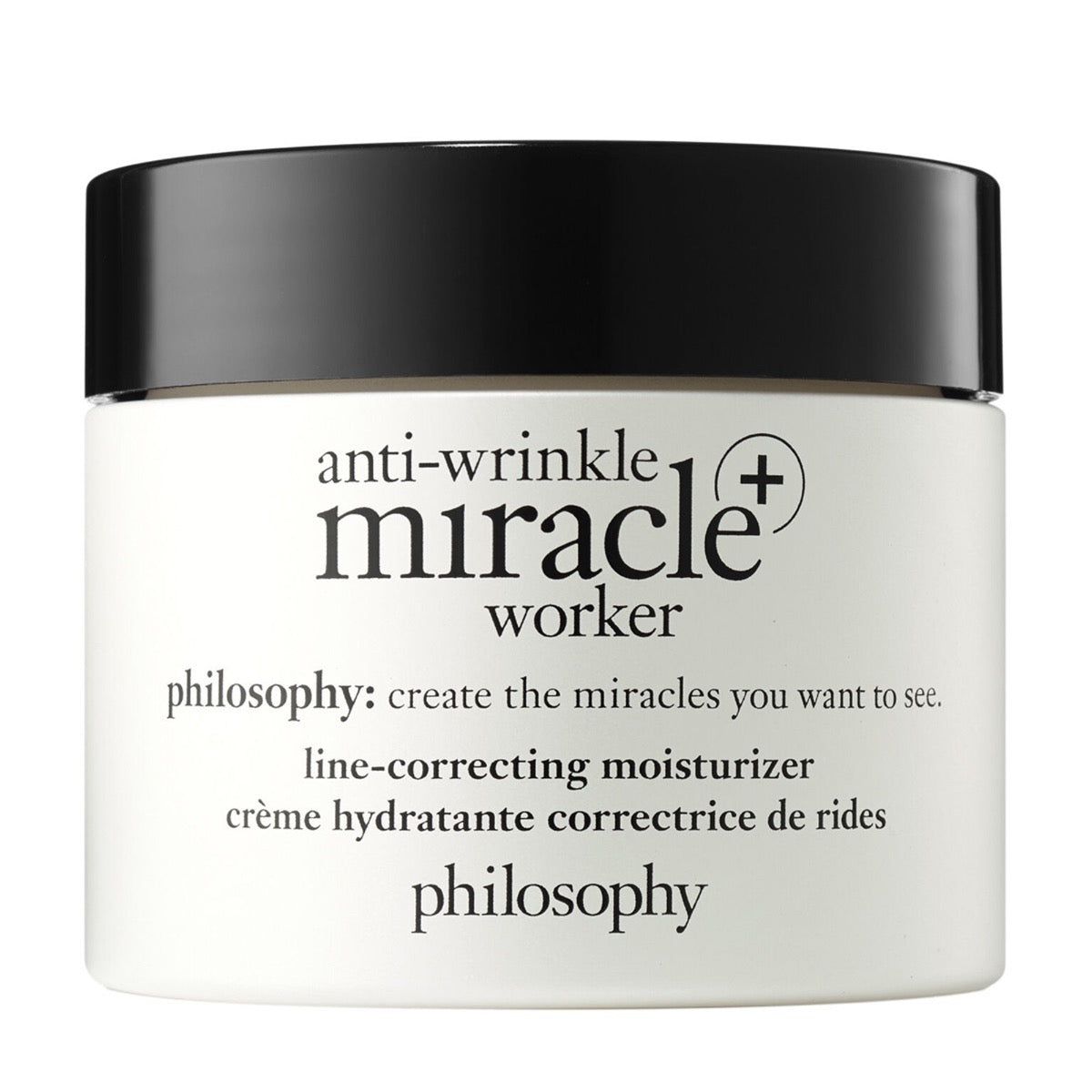 Philosophy anti-wrinkle face moisturizer Miracle Worker line-correcting cream with black lid