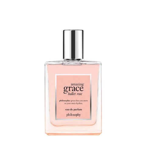 Philosophy Ballet Rose perfume bottle with pink fragrance and silver cap in clear glass container