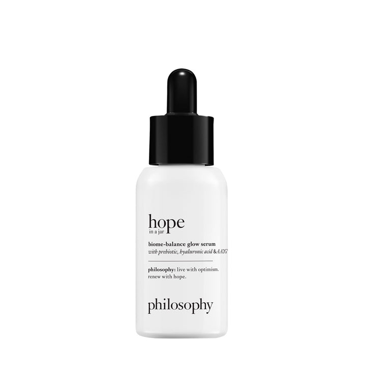 Philosophy hope biome balance glow serum in white dropper bottle for skin renewal
