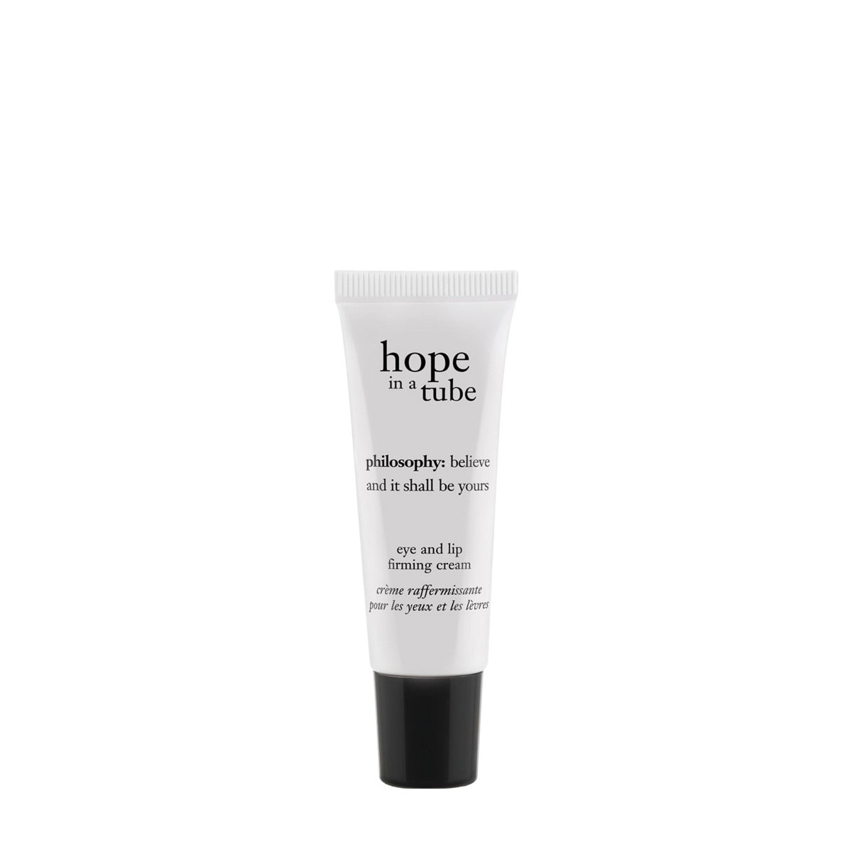 Philosophy hope in a tube firming eye and lip cream in a white squeeze tube with black cap
