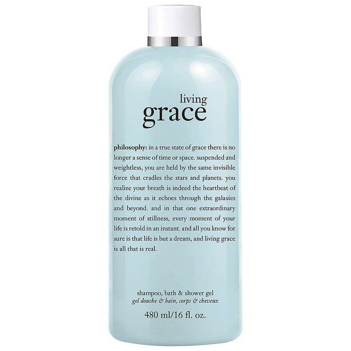 Philosophy Living Grace shower gel bottle 480ml with calming light blue packaging