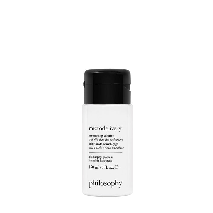 Philosophy Microdelivery Resurfacing Solution bottle with black cap and white label for skin care