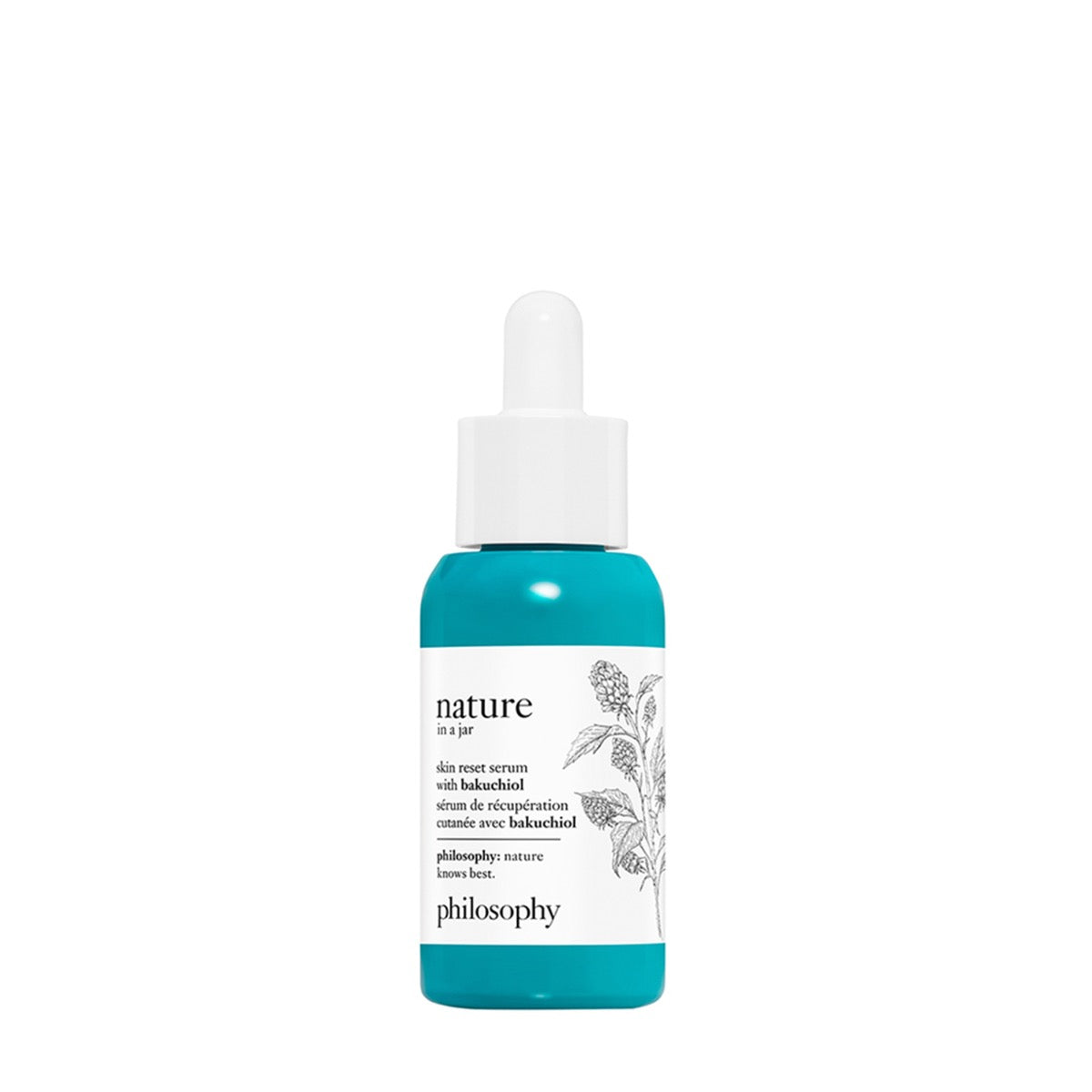 Philosophy nature in a jar serum skin reset serum with bakuchiol in teal dropper bottle
