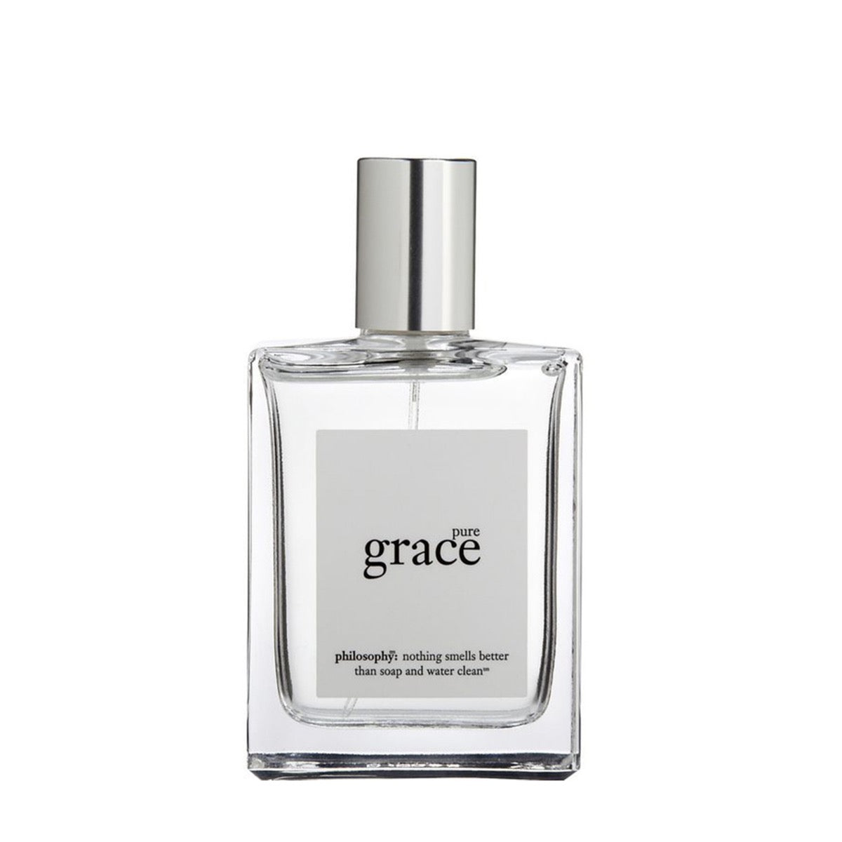 Philosophy Pure Grace perfume clear glass bottle with silver cap and minimalist label