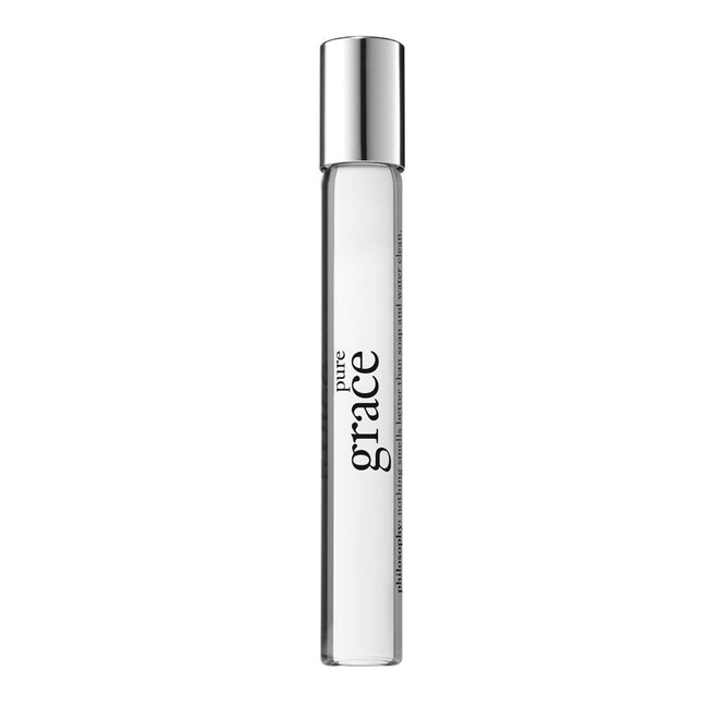 Philosophy Pure Grace rollerball clear glass fragrance bottle with silver cap