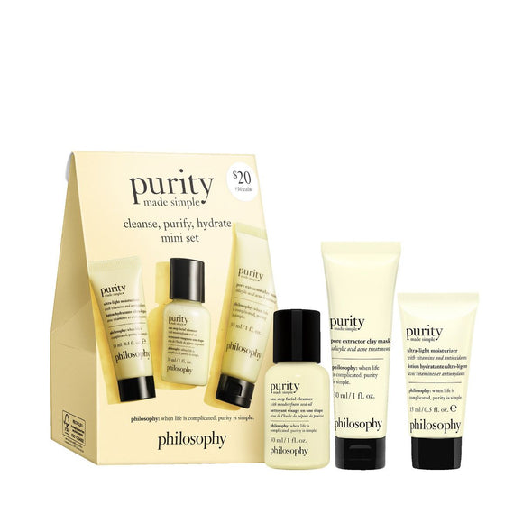 Philosophy Purity Made Simple cleanse purify hydrate mini set with facial cleanser clay mask and moisturizer