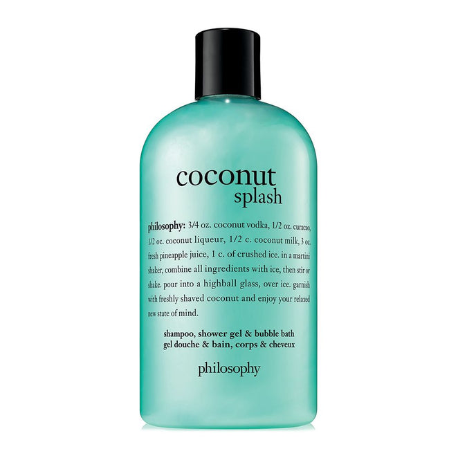 Philosophy shower gel 16 oz coconut splash scent in a teal bottle with black cap