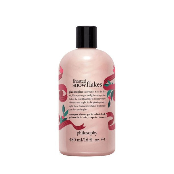 Philosophy shower gel 16 oz Frosted Snowflakes scent with festive holiday design bottle