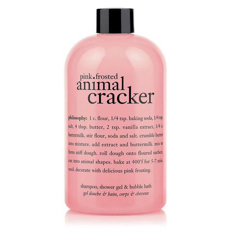 Philosophy shower gel 16 oz pink frosted animal cracker scented bottle with black cap