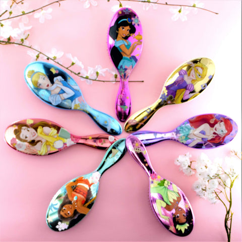 Princess detangler brush set featuring colorful designs of beloved princess characters for easy hair detangling
