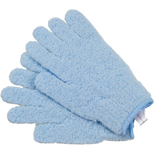 Cala soft blue exfoliating bath gloves for gentle skin exfoliation and cleansing in the shower