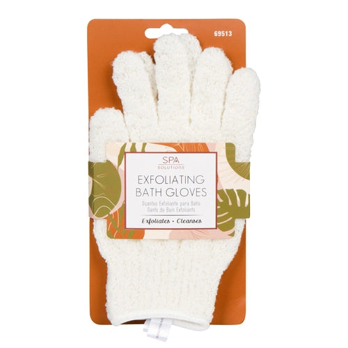 Cala white exfoliating bath gloves in packaging for spa and skincare exfoliation