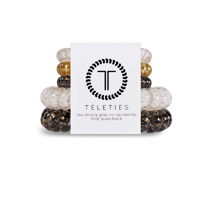 Teleties hair ties multipack featuring strong grip no-rip designs in various colors for secure hairstyles
