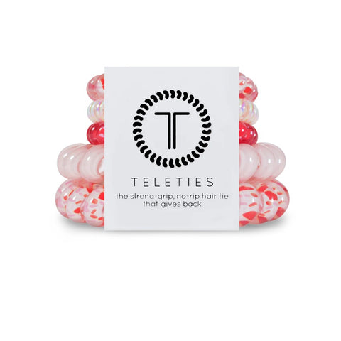 Teleties hair ties multipack featuring colorful, no-rip hair ties with strong grip and stylish design