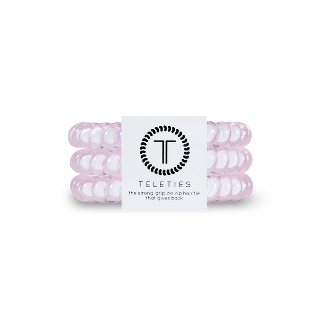 Teleties small hair ties in pink offering strong grip and no damage for versatile hairstyles