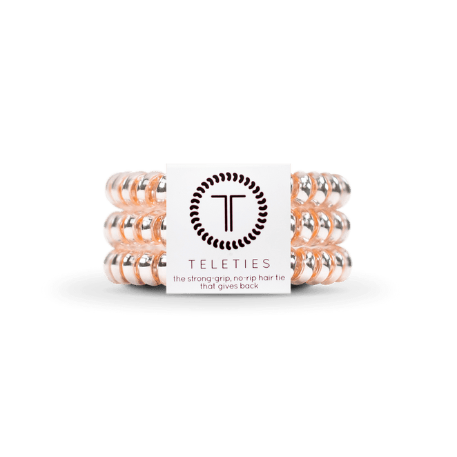 Teleties small hair ties in rose gold, designed for a strong grip without damage