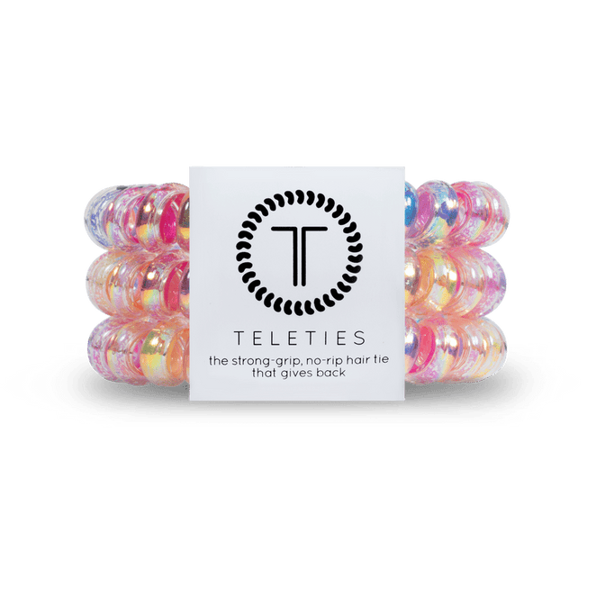 Teleties strong grip hair ties in colorful design, ideal for secure and comfortable hairstyles